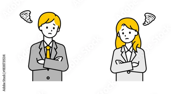 Obraz シンプルな会社員の男女_困った