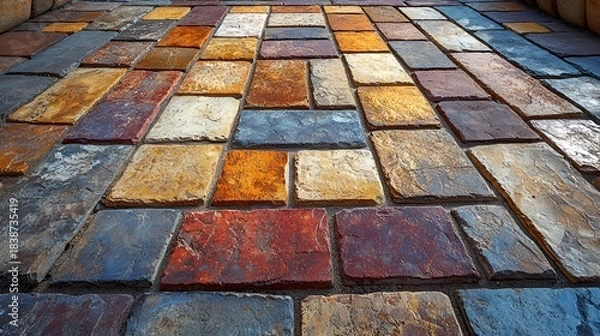 Obraz Colorful stone pavement, perspective view.