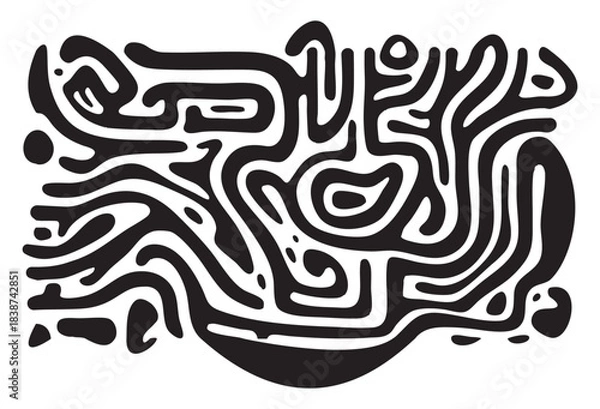 Fototapeta Abstract Organic Maze Pattern – Modern Black and White Fluid Design