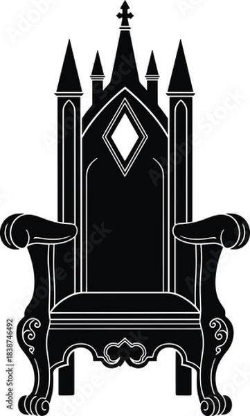 Fototapeta Ornate throne silhouette, royal seat vector, Gothic fantasy design, medieval furniture concept, cad drawing flat vector illustration artwork