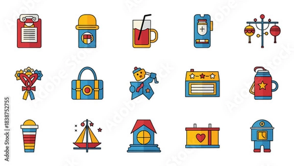 Fototapeta Colorful Flat Design Vector Icons Collection Representing Daily Life and Various Concepts