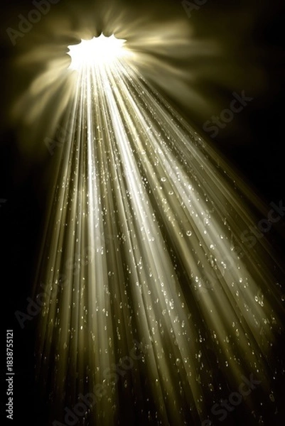 Fototapeta Bright light rays shining through darkness, ethereal glow.