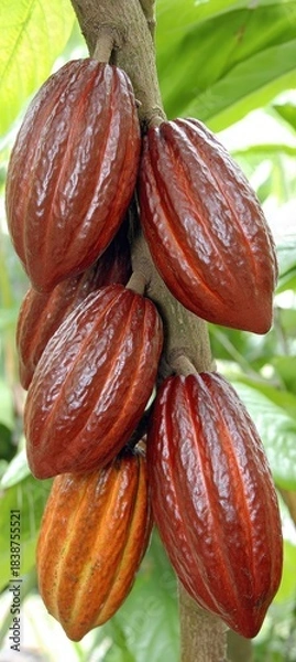 Obraz Cacao Pods Growing on a Tree Trunk.