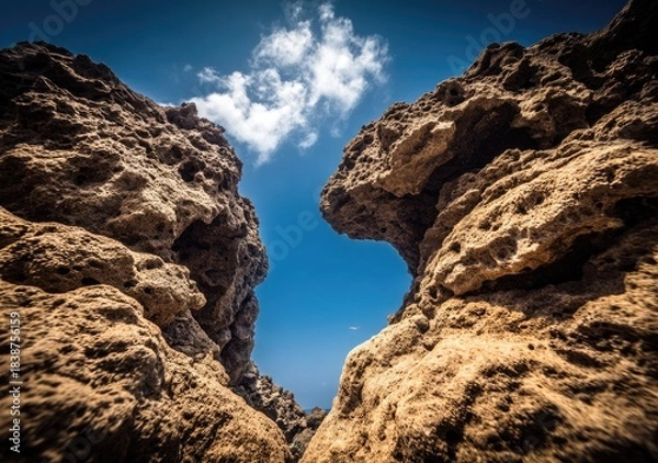 Fototapeta Dramatic view between towering canyon walls.