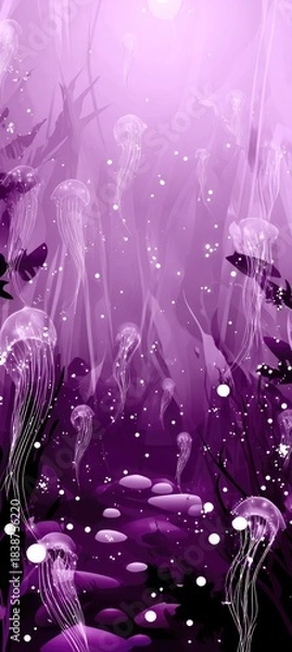 Fototapeta Enchanting underwater scene with jellyfish and light rays.