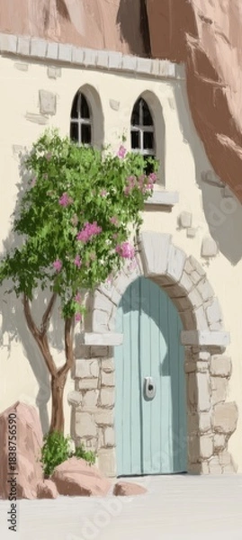 Fototapeta Mediterranean house with a tree.