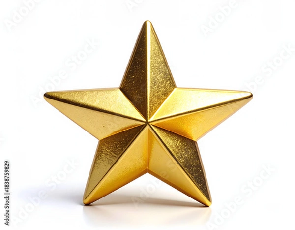 Obraz A sparkling golden three-dimensional star, expertly polished and gleaming on a pristine white background, embodies the concept of excellence, symbolizing achievement, success, and quality