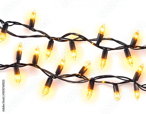 Obraz Golden Christmas Lights Garland Glowing on a White Background