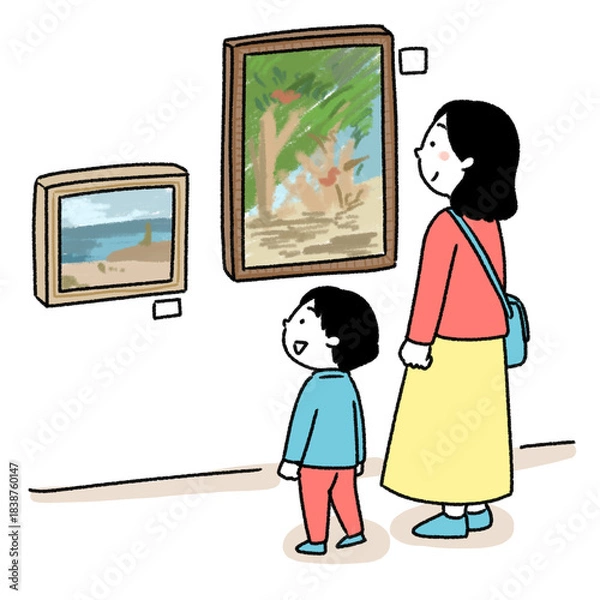 Obraz 美術鑑賞する親子のイラスト