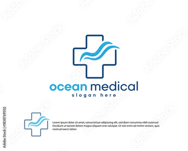 Obraz abstract wave initials m with plus medical logo