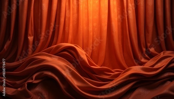 Fototapeta dark orange tangerine amber ginger coral abstract background. silk satin velvet fabric. Elegant luxury rich. Curtain Curtain Folding Line Wave Flow