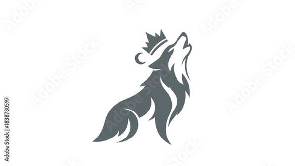 Obraz Regal crowned wolf howling with a crescent moon symbol.