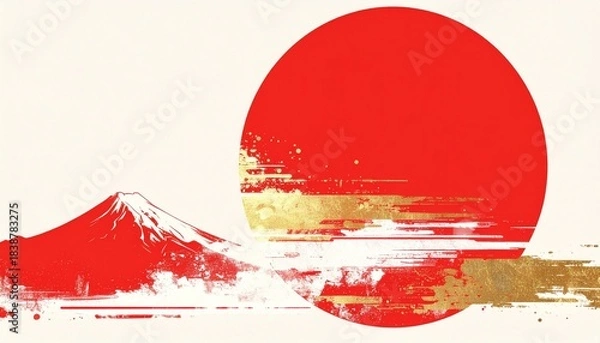 Obraz 和モダン、和風イメージの背景素材（紅白）