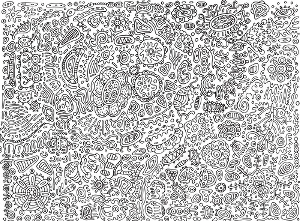 Obraz Abstract surreal detailed doodle - coloring page for adults. Vector illustration