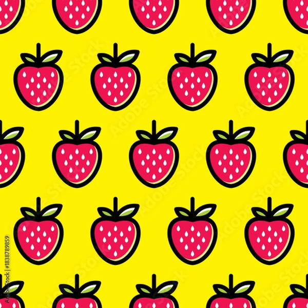 Obraz strawberry seamless pattern design with yellow background