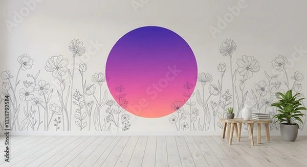 Obraz Soft Gradient Circle with Minimal Line Art