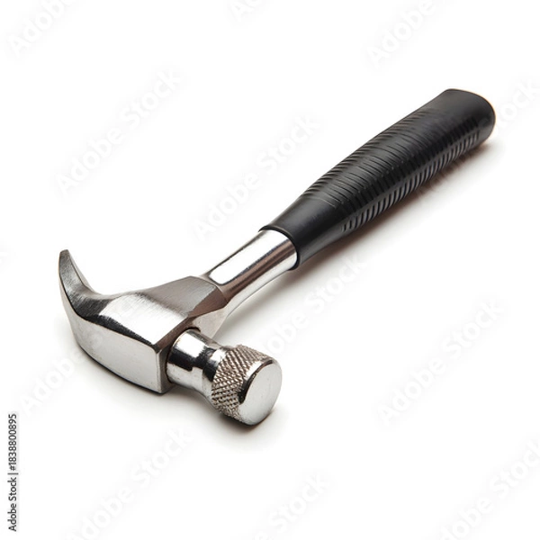 Fototapeta A metal claw hammer with a black handle on a white background