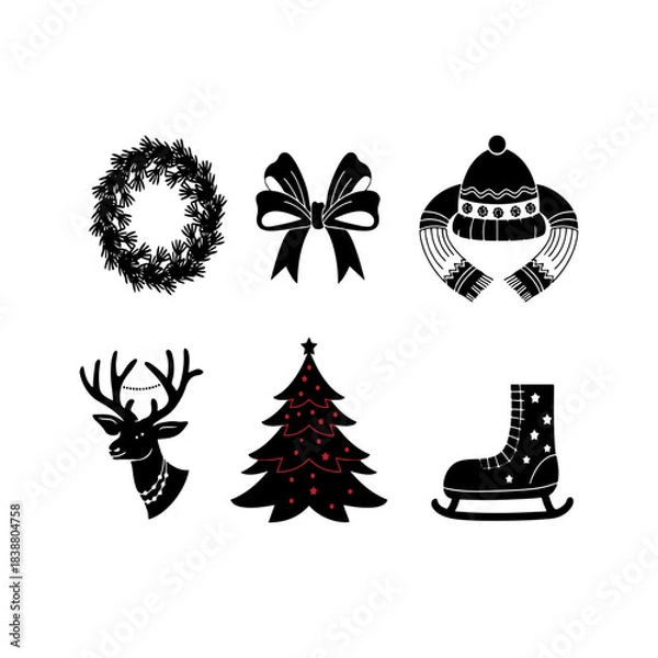 Fototapeta Flat christmas elements silhouette