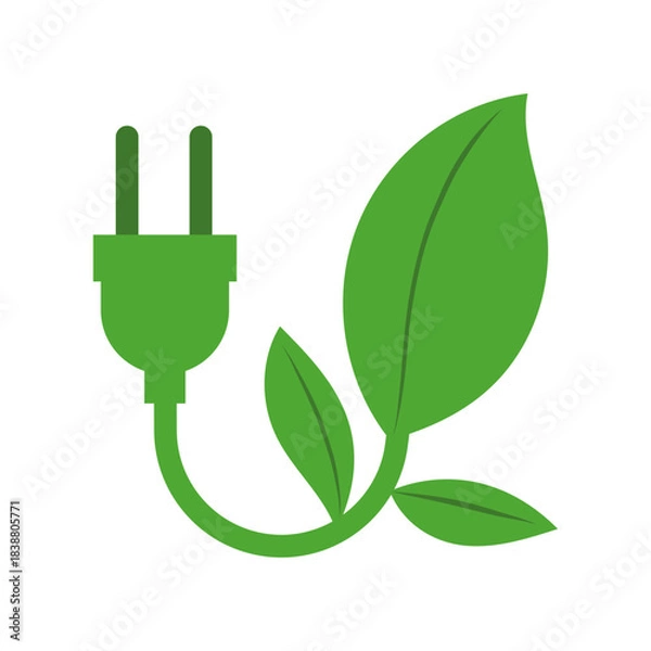 Obraz Green Energy Plug and Leaf Illustration