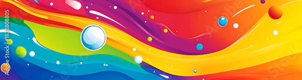 Fototapeta Abstract colorful rainbow waves with bubbles and splashes graphic design isolated on a transparent background