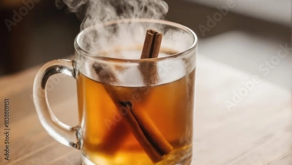 Obraz Warm Cinnamon Spiced Tea in a Glass Mug.