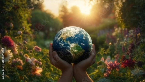 Obraz Hands holding Earth in a garden