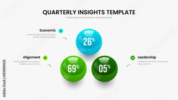 Obraz Elegant Visualization Three Element Diagram Slideshow Layout. Visual Review 3 Option Chart Frame Template. Clean Introduction Presentation Design Vector Illustration.