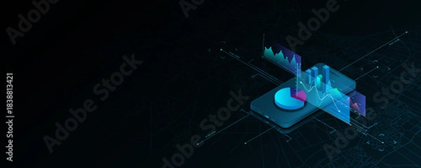 Obraz Mobile phone technology background image, stock market financial data analysis graph concept