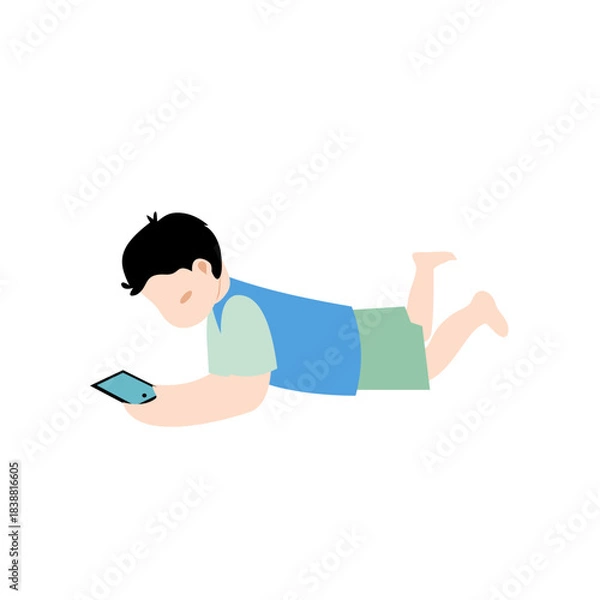 Fototapeta Child Using Tablet Lying Down
