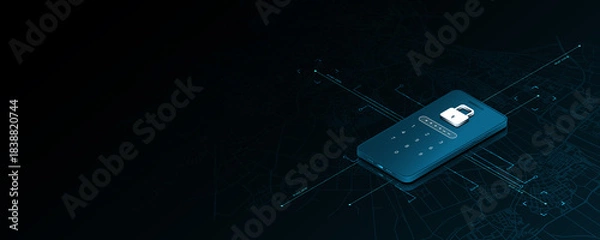 Obraz Mobile phone technology background image, network connection concept, cyber security