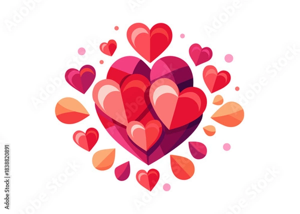 Fototapeta Vibrant layered heart cluster, abstract love and romance design
