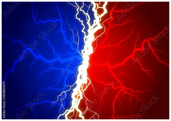 Obraz 対立する赤と青の雷背景｜Red vs Blue Lightning Abstract Background