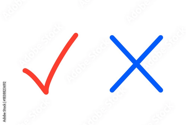 Fototapeta 赤色と青色｜チェックマークとバツマーク	
