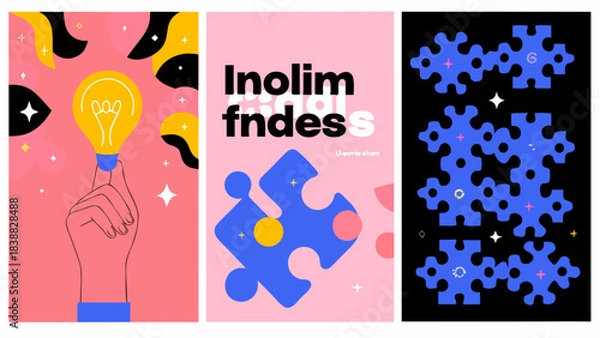 Obraz Creative abstract design featuring ideas puzzles and digital elements in pink and blue