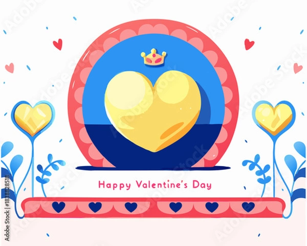 Obraz Colorful hearts and a crown a cheerful valentine s day illustration