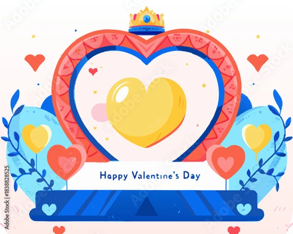 Obraz A vibrant valentine s day illustration with a crown hearts and balloons