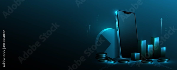 Obraz Global stock market financial mobile phone concept data analysis graph background image