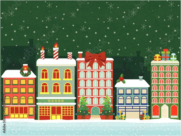 Obraz クリスマスの装飾を施した楽しげな建物たちが並ぶ街並み