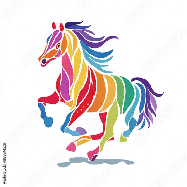Obraz 虹色グラデーションのポップで可愛い馬のイラスト｜干支、年賀状、カラフル、ポップアート、かわいい、明るい、動物、デザイン、背景、装飾、正月、子ども向け