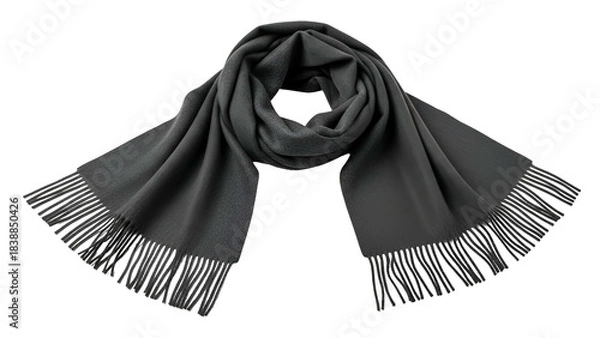 Obraz A flat-lay photo of a long, gray scarf with fringe on a transparent background