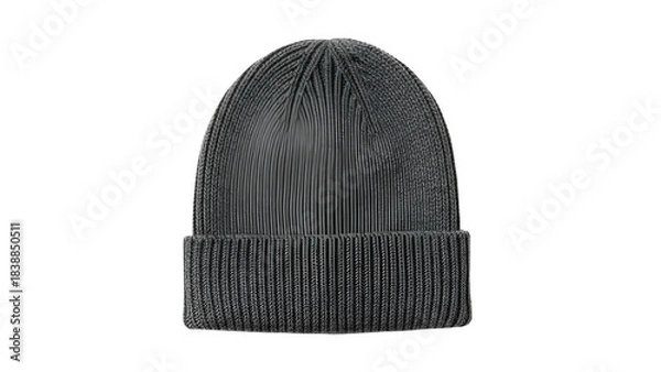 Obraz A close-up of a dark gray ribbed knit cap against a plain black background