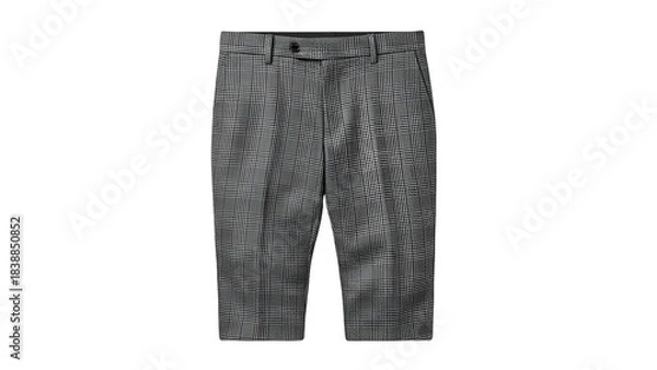 Obraz Close-up of tailored gray men's dress pants with vertical pinstripes, isolated on black