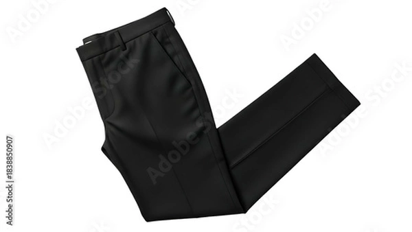Obraz A pair of sleek, folded black trousers, top-down view, isolated on black background