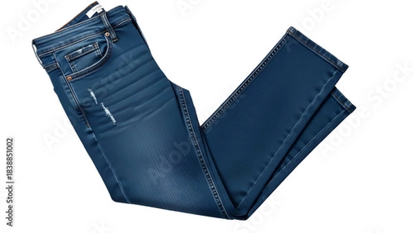 Obraz Dark blue denim jeans folded on a transparent background, showcasing details and texture