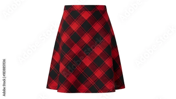 Obraz A red and black plaid flared skirt against a black background
