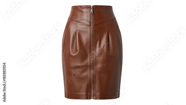 Obraz Close-up of a brown, high-waisted, pencil skirt with a front zipper