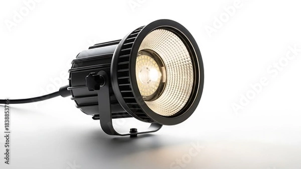 Obraz Powerful industrial floodlight with a black housing and bright led illumination on white background