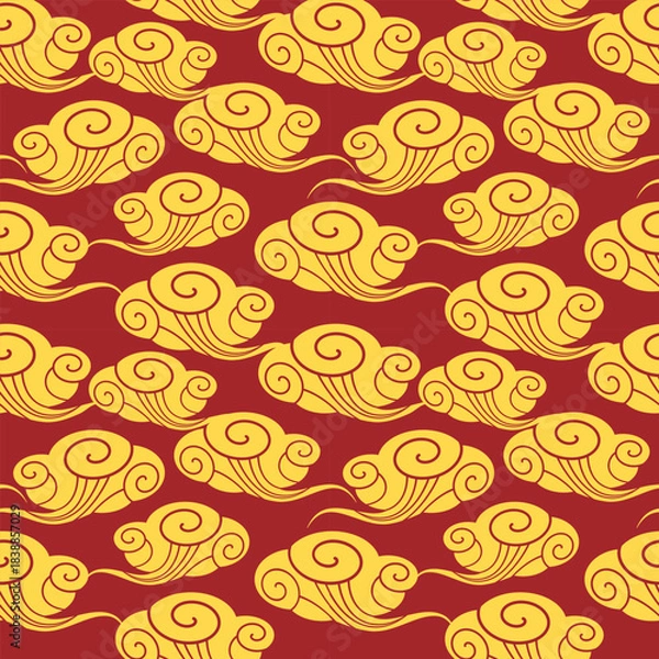 Obraz Asian Chinese gold cloud on red background seamless pattern
