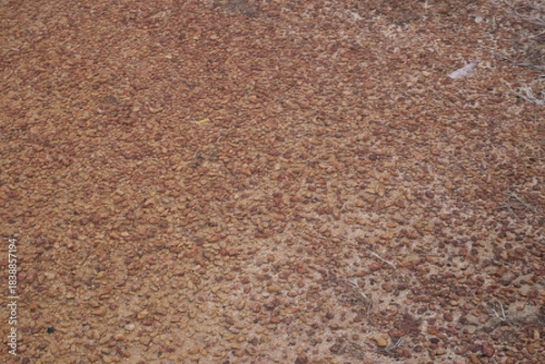 Fototapeta Red natural pebbles create a striking earthy texture, enhancing landscapes with vibrant color and rustic beauty.