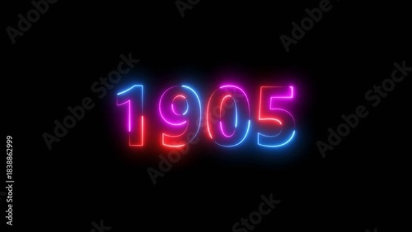 Obraz 1905 Sal number neon bright colorful 4k illustration. Clock icon 1905-year beautiful neon text concept on black background.